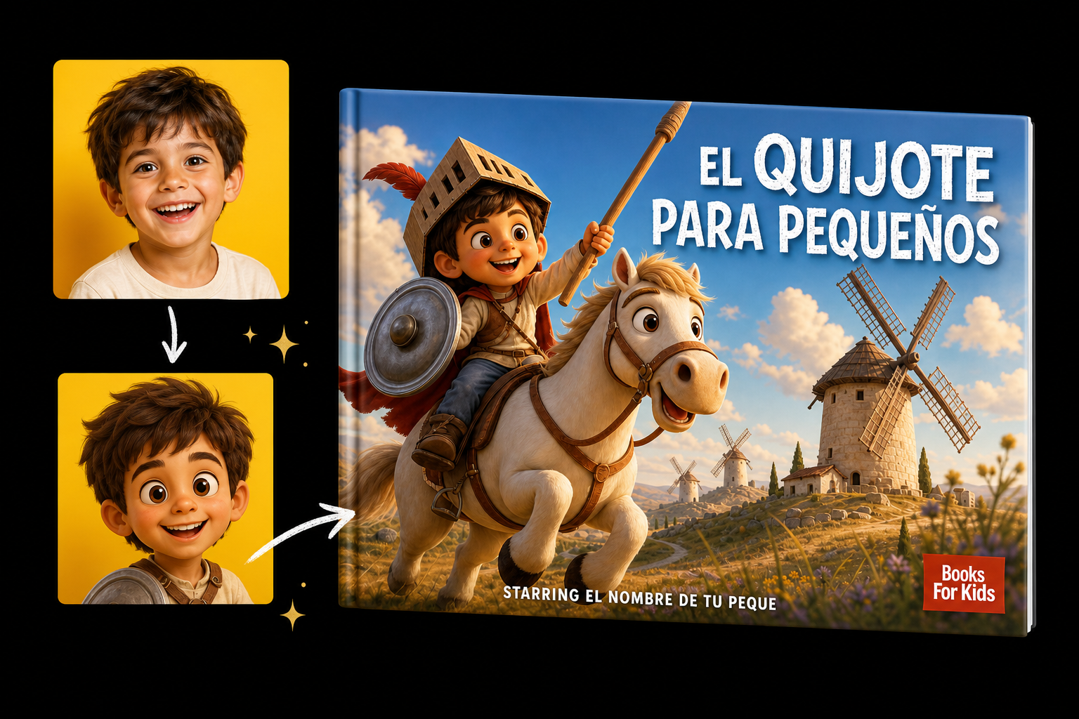 El Quijote para pequeños — personalizado con la foto de tu peque